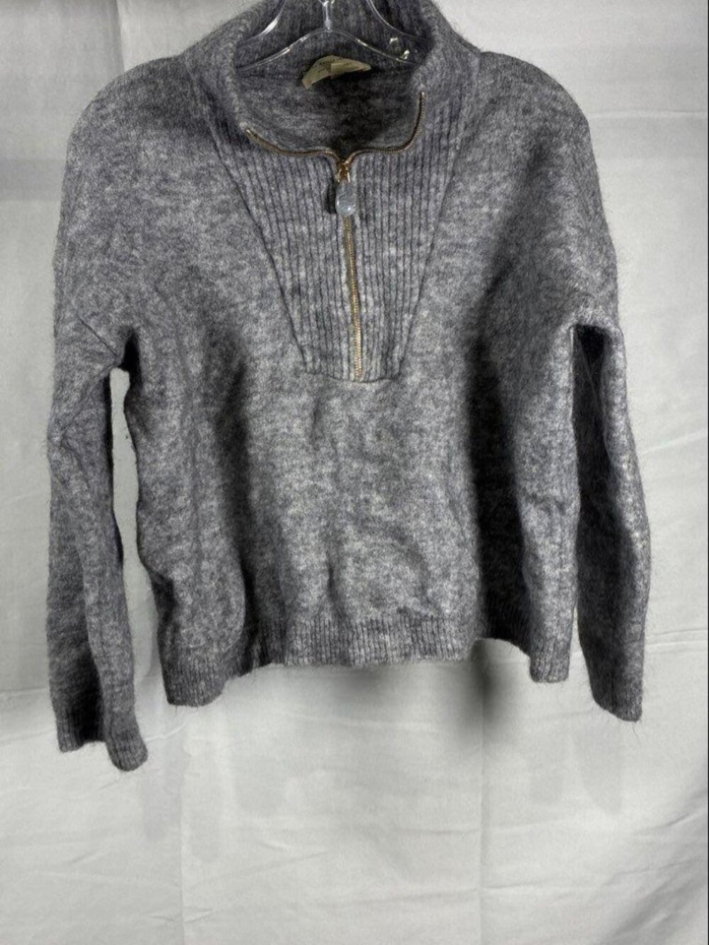 Sézane Tobias Jumper Grey Mohair Merino Wool Half Zip Sweater M - Picture 3 of 6